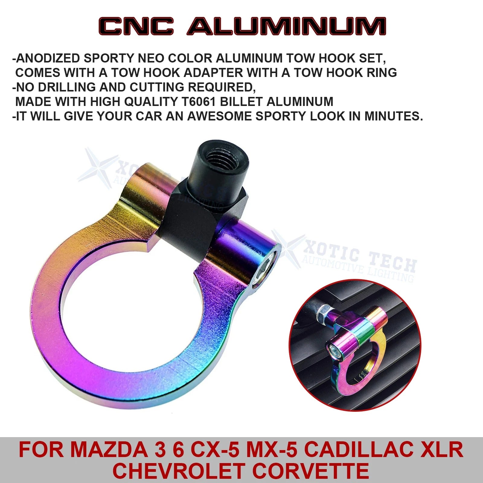 Track Racing Style Anodized Aluminum Tow Hook Set for Cadillac XLR (2006-2009)