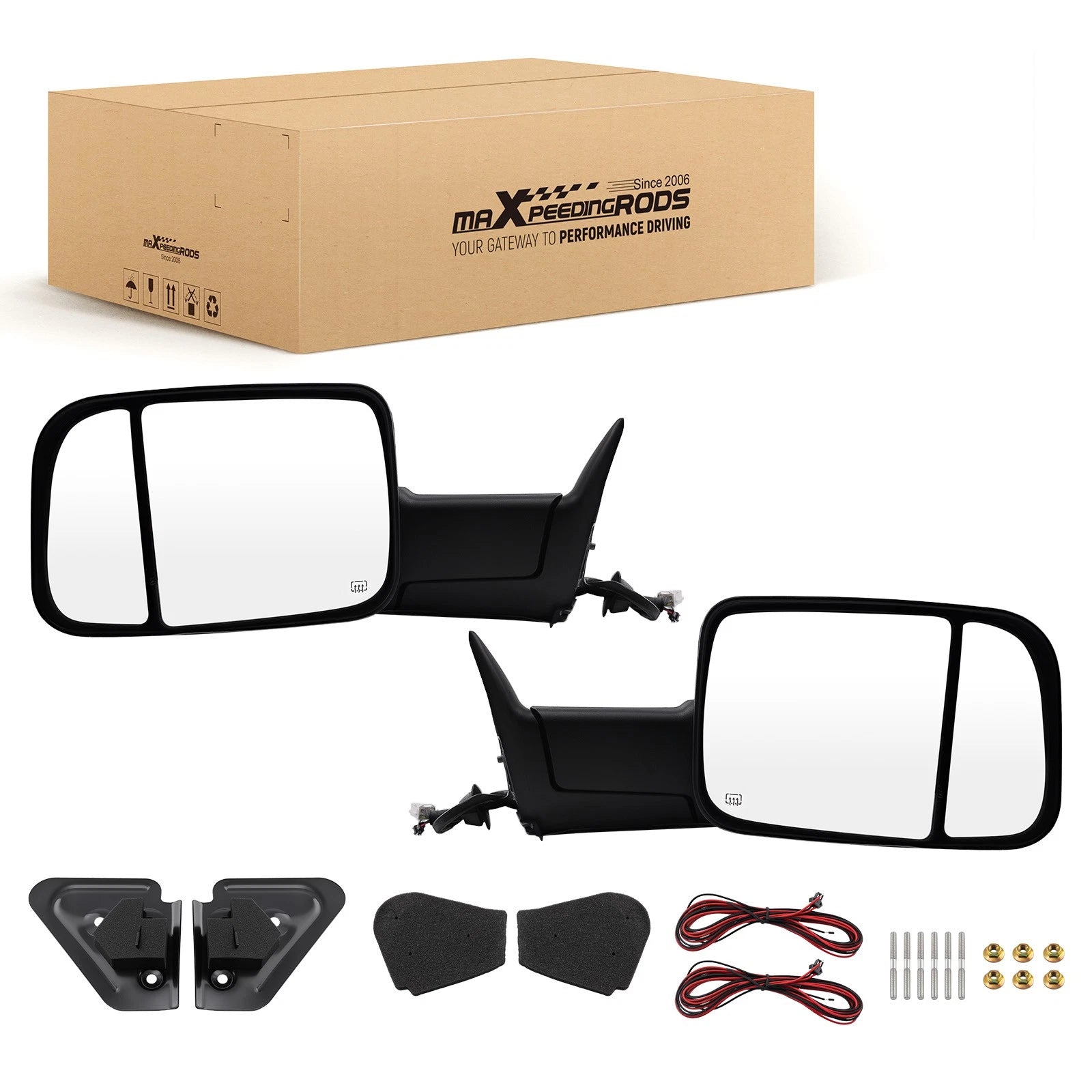 Black Power Side Mirror for Dodge Ram 1500 2500 3500 1998-2002 Heated Pair