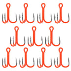 11pcs Treble Hooks for Fishing (Carbon Steel, 2X Strength, Orange)