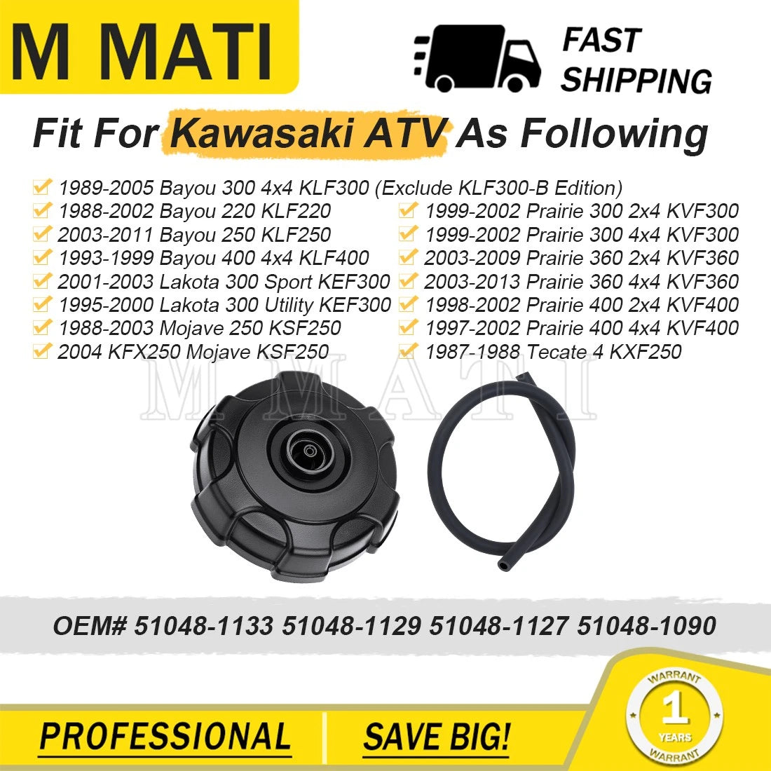 Fuel Tank Cap & Tube for Kawasaki Prairie 300 2x4 4x4 (1999–2002) 51048-1133