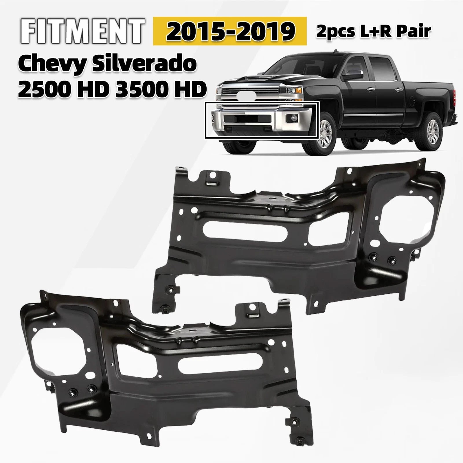 Set of 2 Bumper Face Bar Brackets for Chevrolet Silverado 2500 HD (2015–2019)