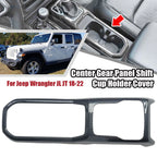 Carbon Look Center Gear Panel Shift Cup Holder Cover for Jeep Wrangler JL JT (2018–2023)
