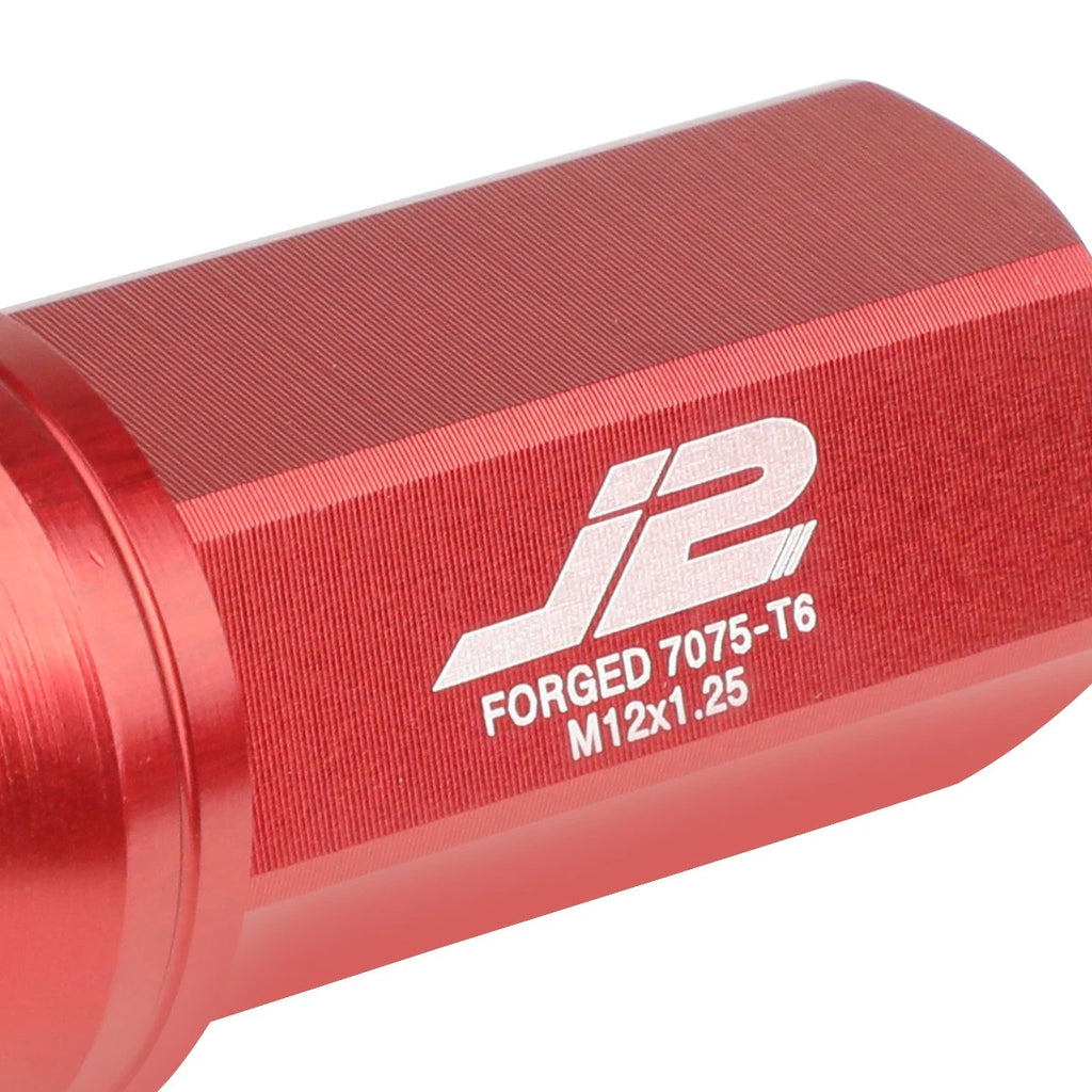 Set of 20 J2 7075 Forged Aluminum M12x1.25 Close-End Lug Nuts w/Adapter Red for