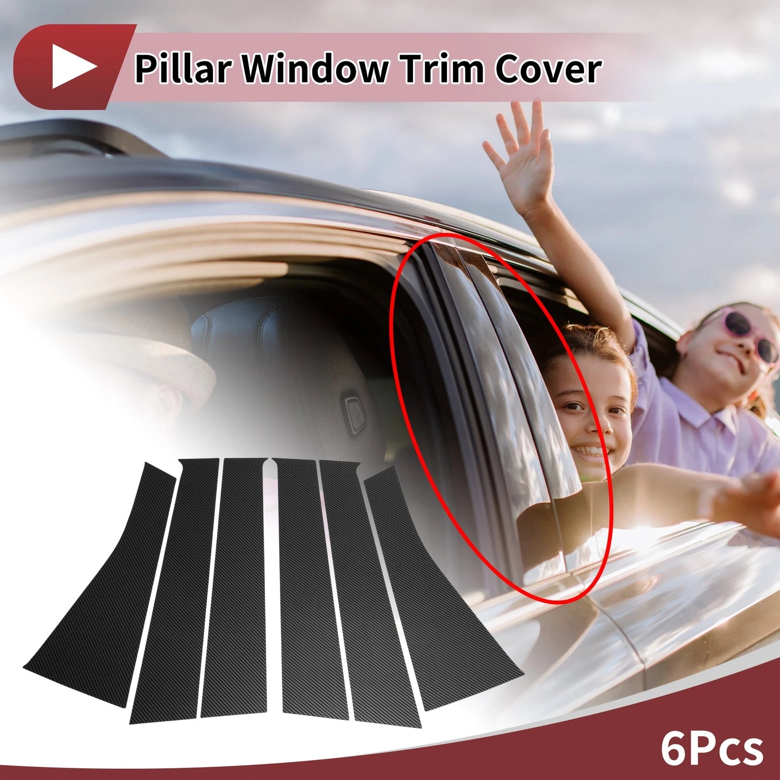 Door Pillar Window Trim for Nissan Versa Note (2014–2019) Black Carbon Fiber