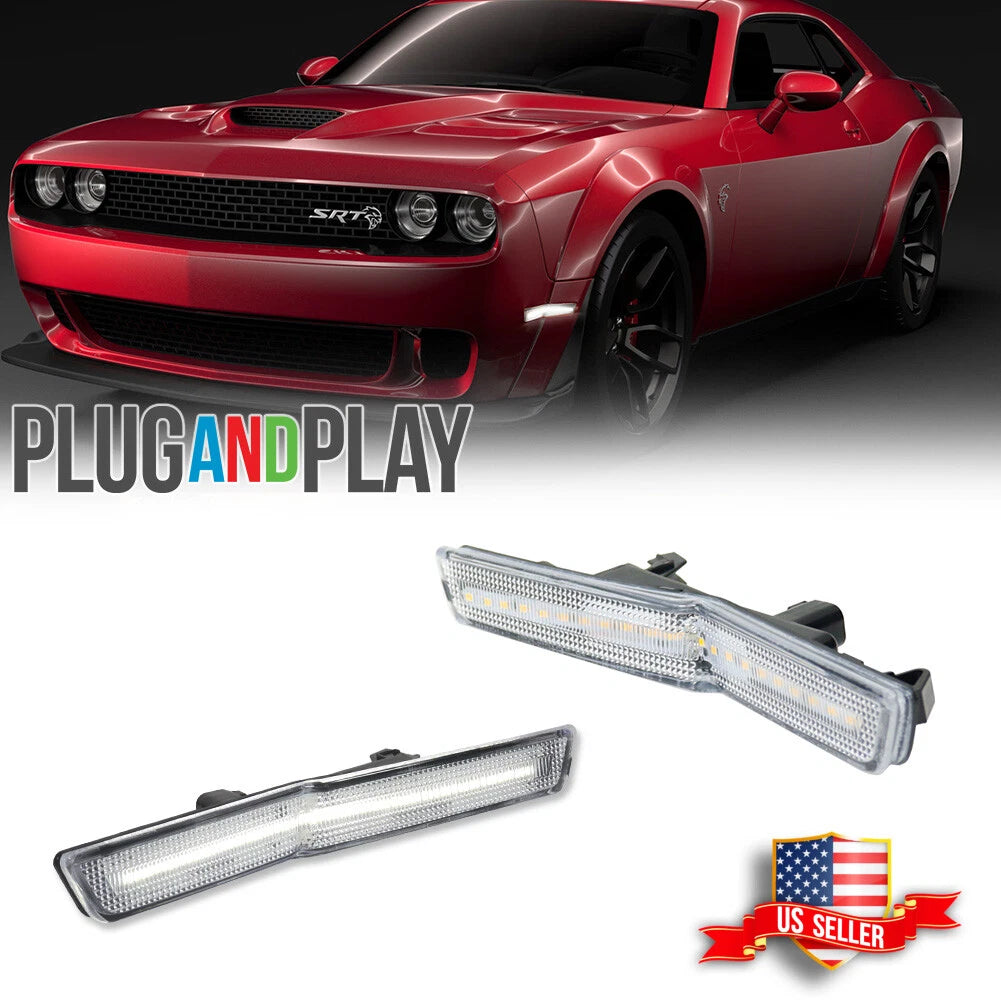 2X White LED Front Side Marker Lights for Dodge Challenger (2018–2022)