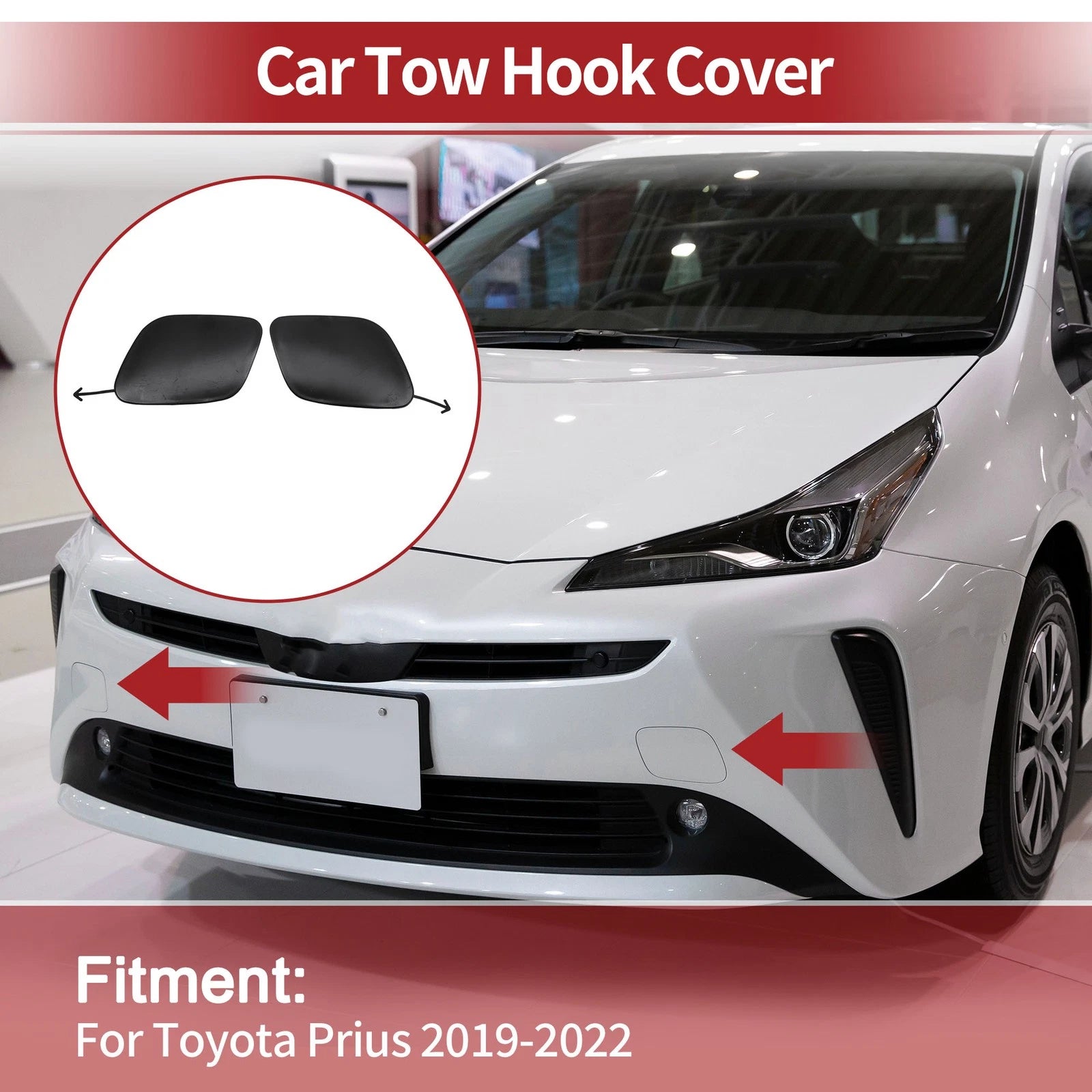 Set of 2 Front Tow Hook Cover Caps for Toyota Prius (2019–2022) No. 5212747911 Black