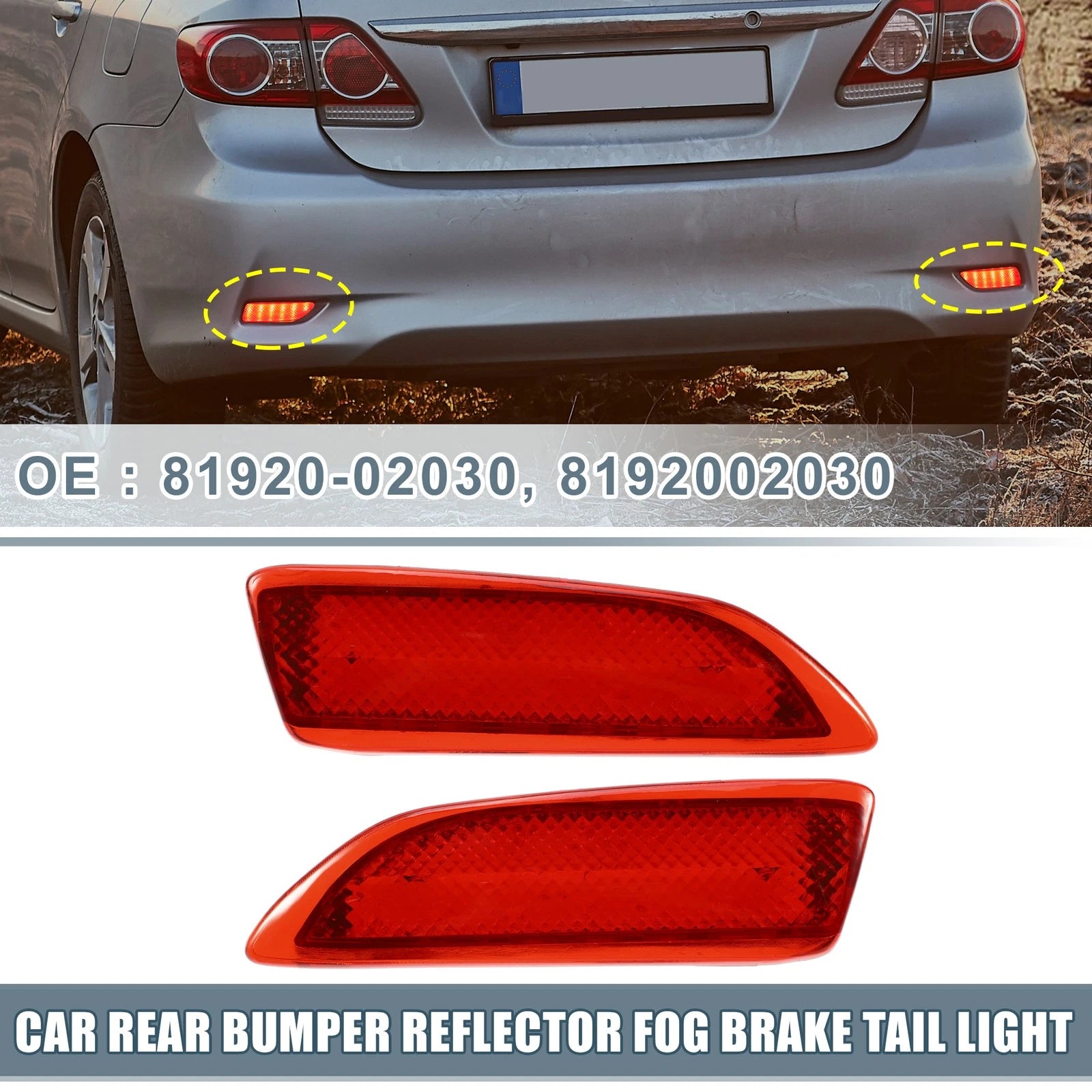 2X Rear Bumper Reflector LED Brake Tail Light 81920-02030 for Toyota Corolla (2014–2019)