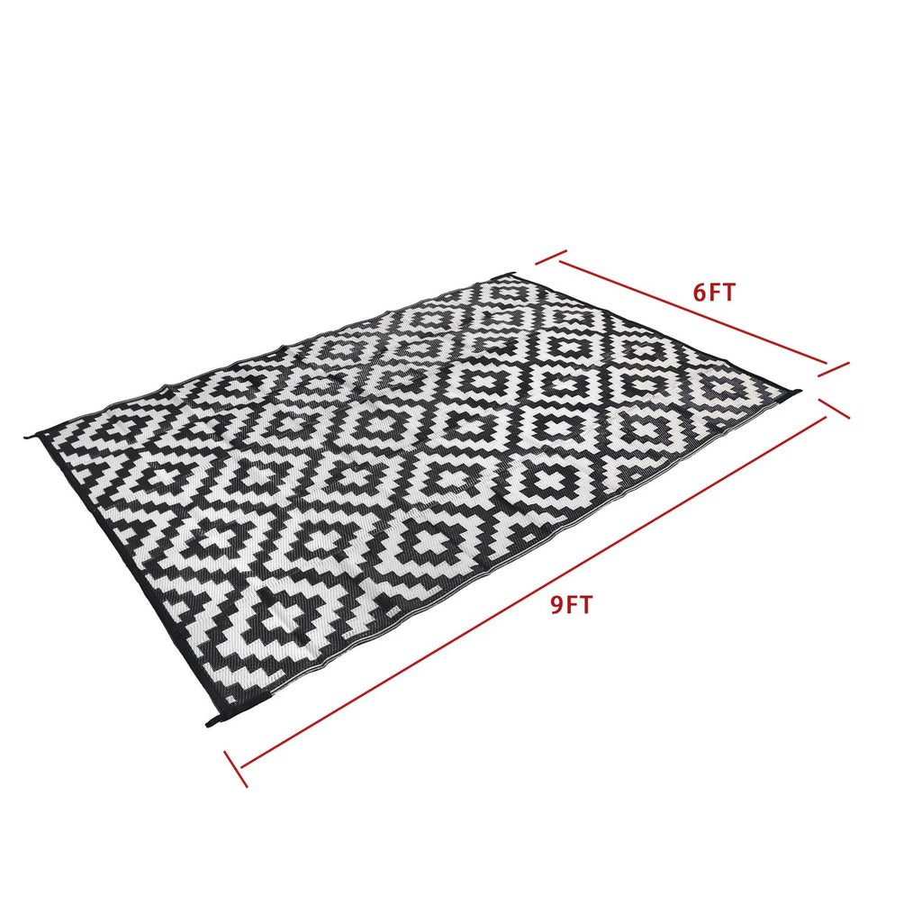 Outdoor Rug for RV Patio Backyard (6x9 ft) Black & White