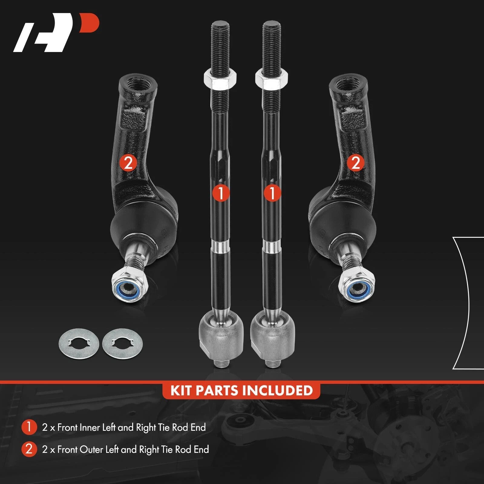 Set of 4 Front Inner Outer Steering Tie Rod Ends for Ford Fiesta (2011–2019)