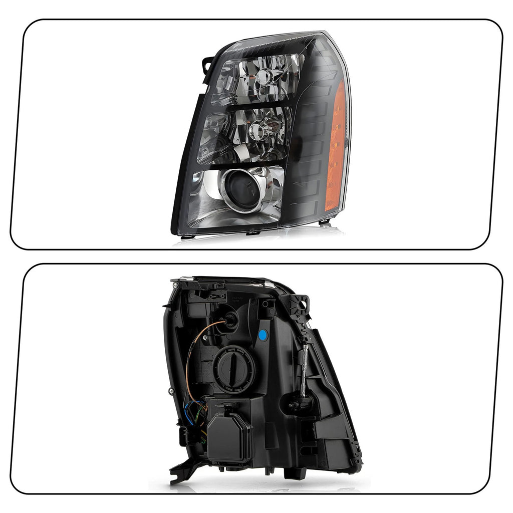 HID/Xenon Headlight Set for Cadillac Escalade (2007–2014) Black w/o Bulb