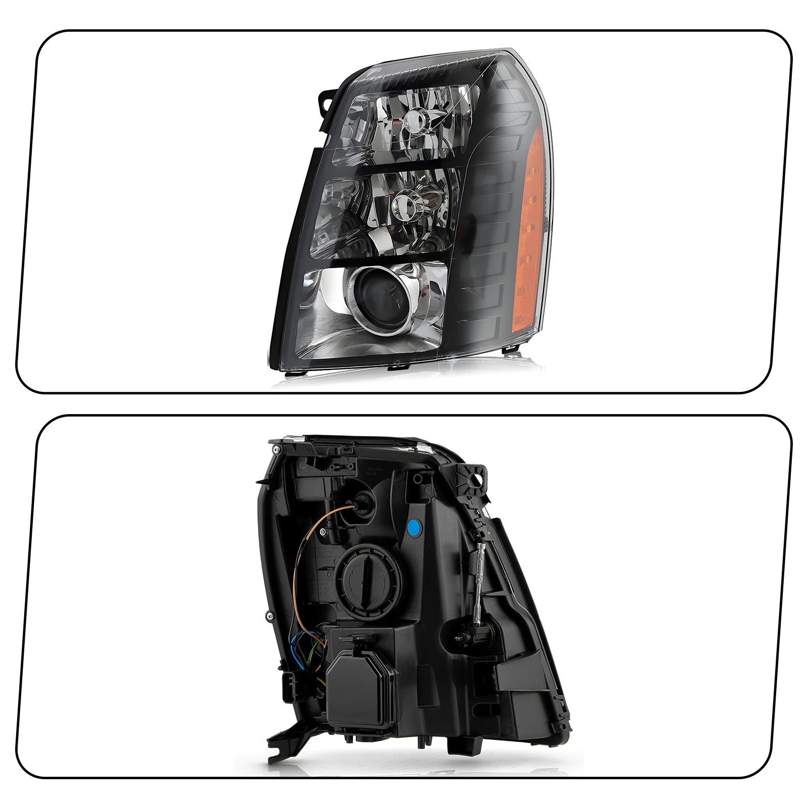 HID/Xenon Headlight Set for Cadillac Escalade (2007–2014) Black w/o Bulb