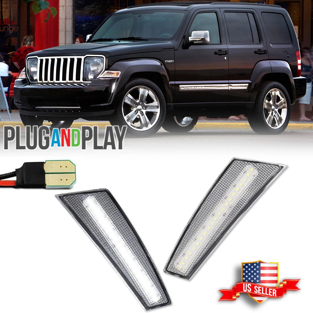 Clear Lens White LED Side Marker Lights for Jeep Liberty (2008–2012)