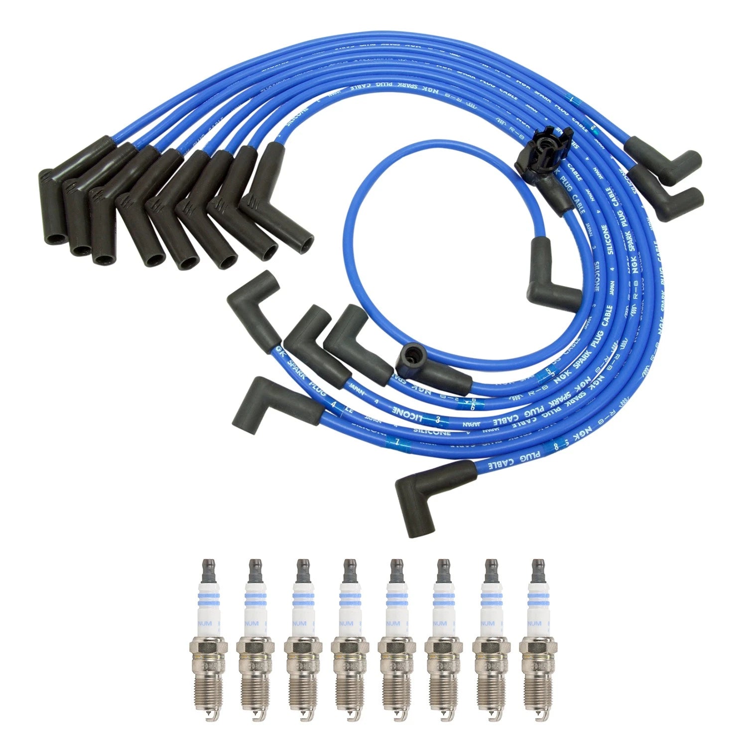NGK Wire Set & Bosch 8 Wire Platinum Spark Plugs for Ford Mustang (1982–1993)