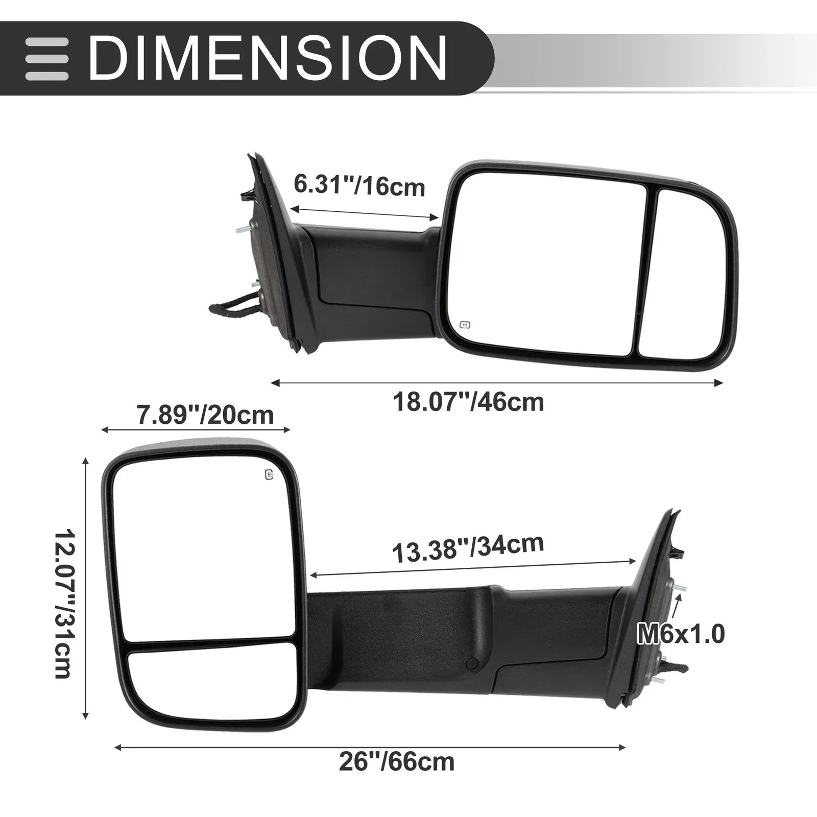 Tow Mirrors for Dodge Ram 1500 with Turn Signal Light Black 2 x (2009-2018)