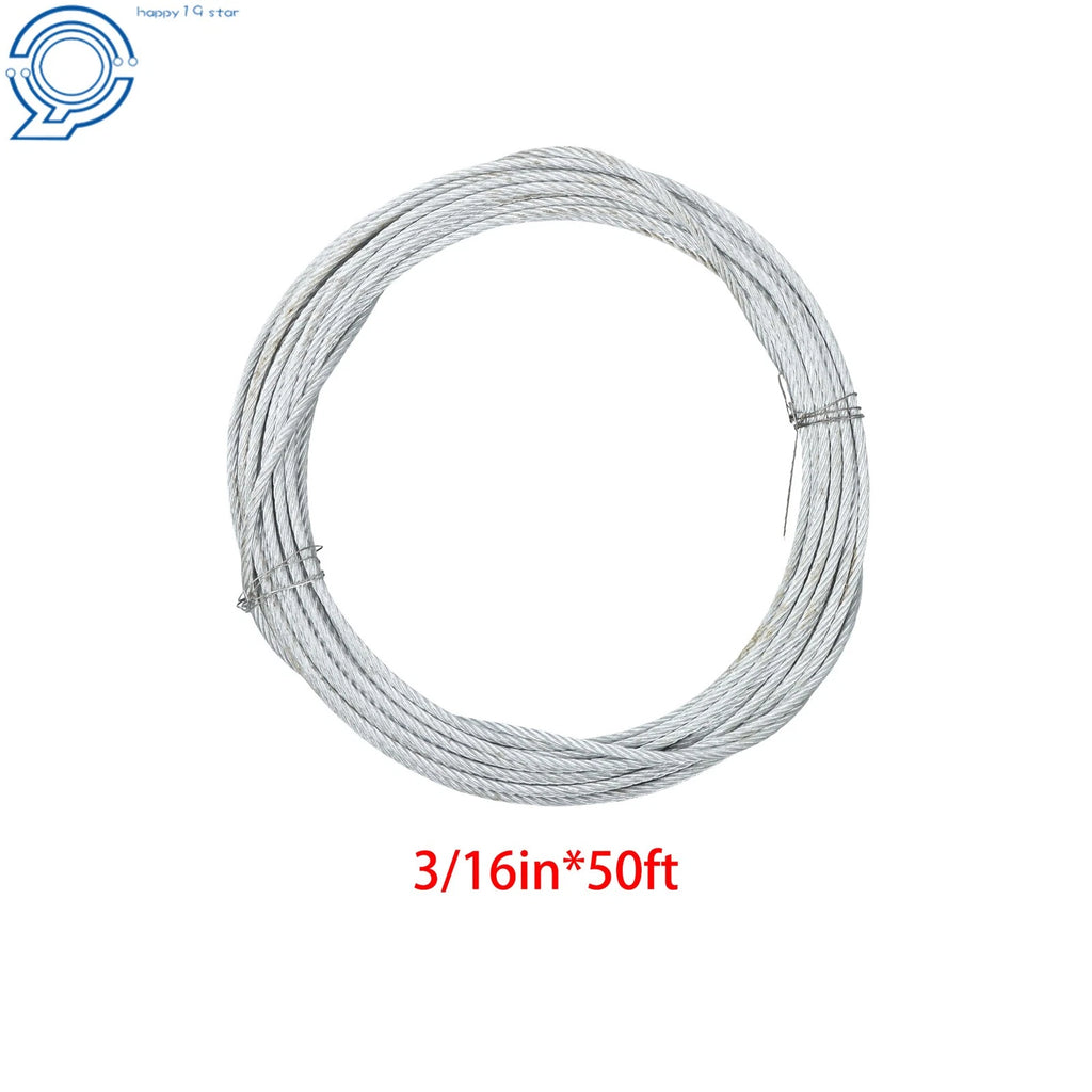 Galvanized Steel Cable 3/16 in x 50 FT 7X19 Strands 4200lbs Strength
