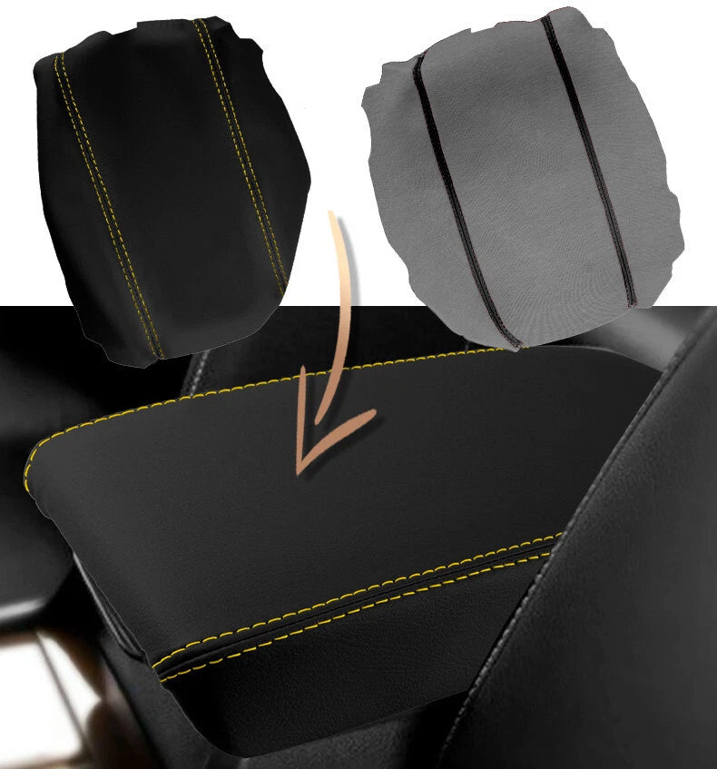 Leather Console Lid Armrest Cover for Acura TSX (2009–2014) Yellow Stitch