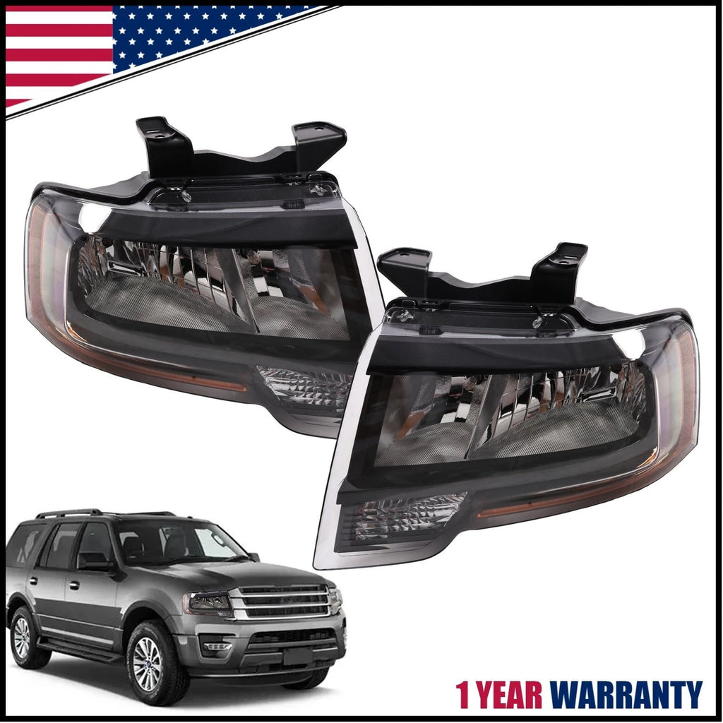 Halogen Headlights Pair for Ford Expedition (2015–2017) Black Reflector