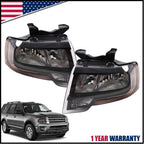 Halogen Headlights Pair for Ford Expedition (2015–2017) Black Reflector
