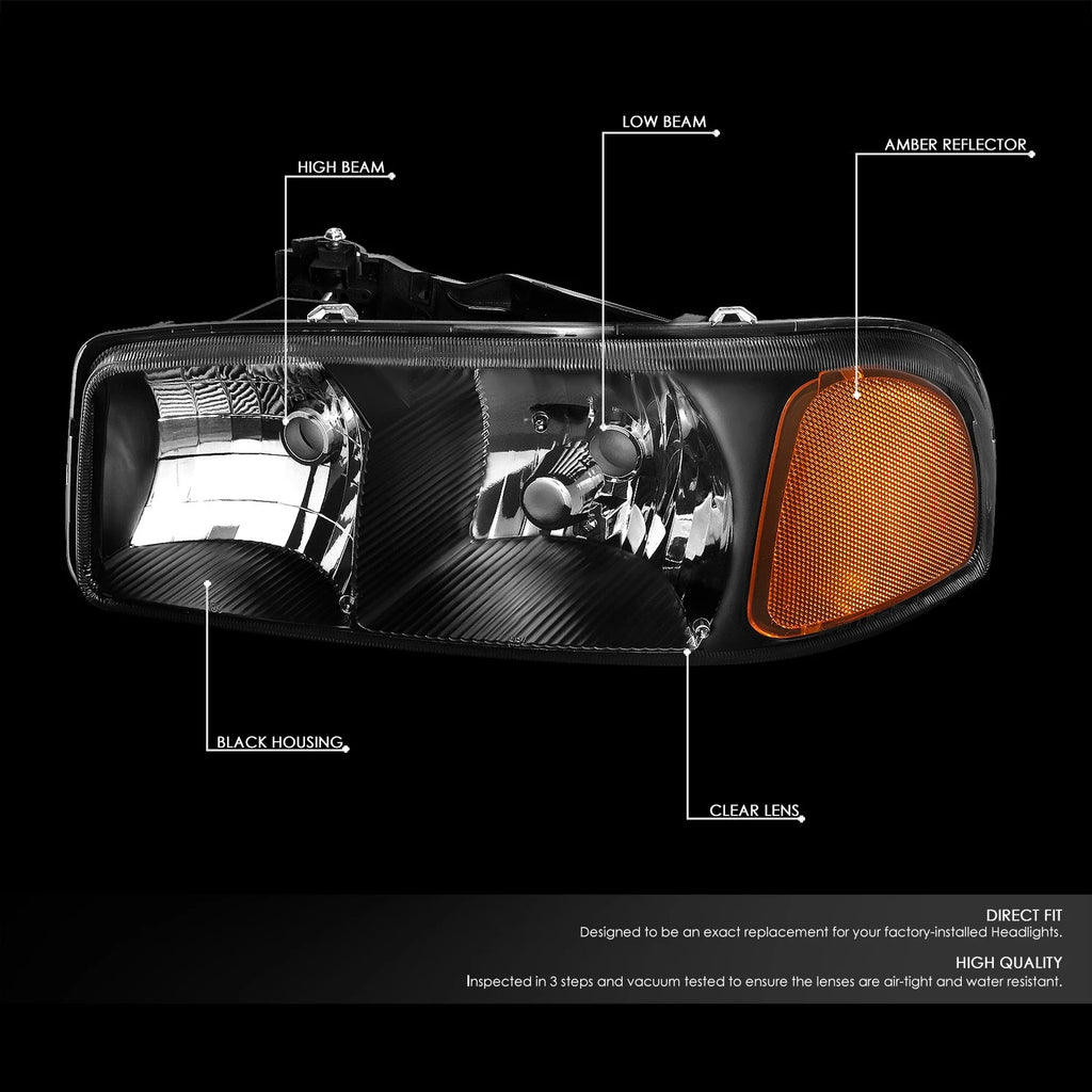 Black Housing Amber Corner Headlight Lamps for GMC Sierra 1500 Yukon (1999–2007)