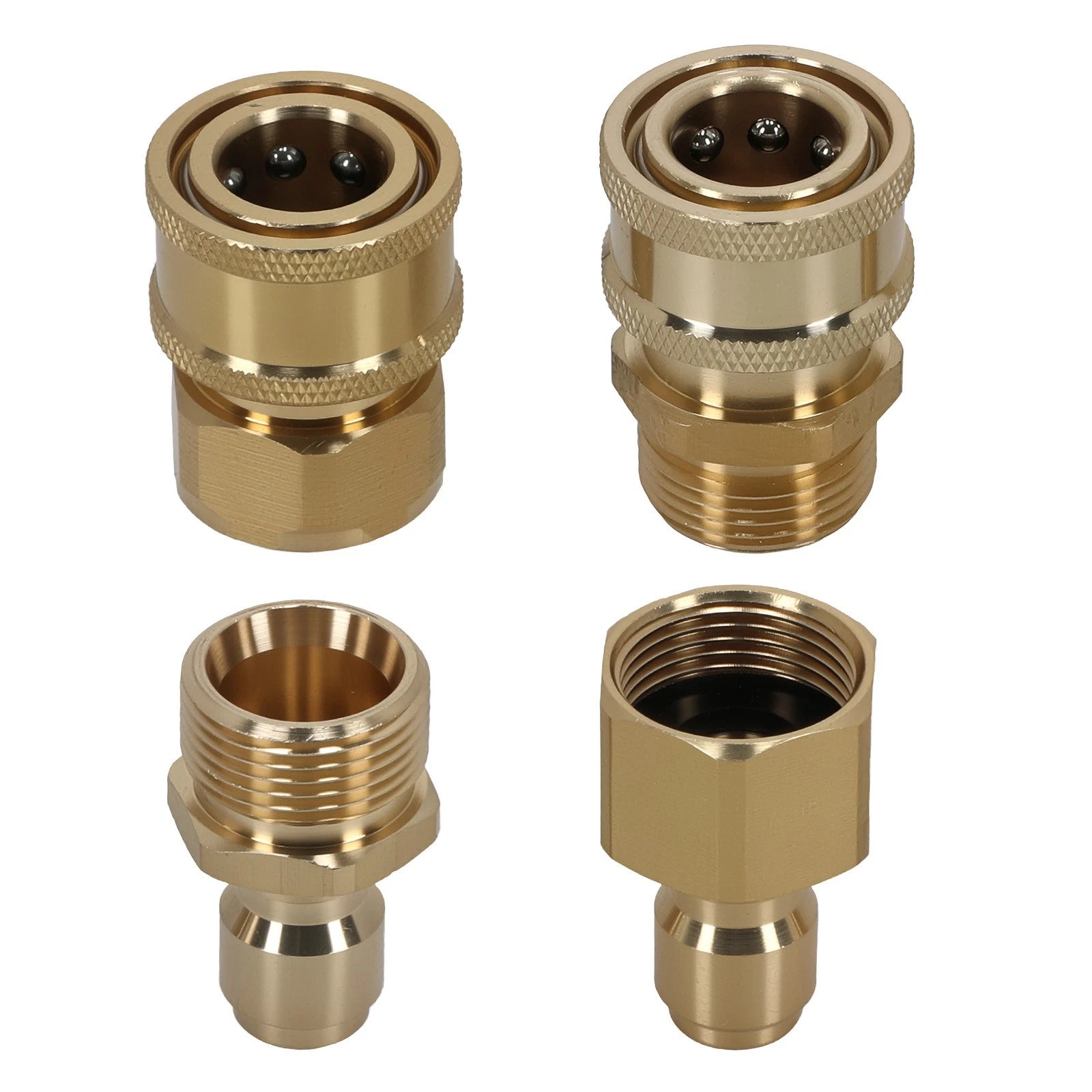 Set of 4 Brass Pressure Washer Adapters M22-15 to 3/8" Coupler