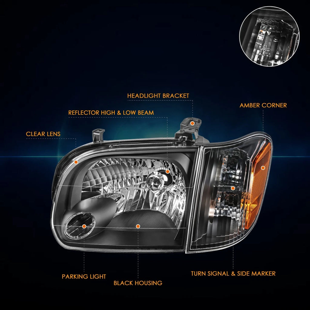 OE Style Headlights for Toyota Sequoia/Tundra Crew Cab (2005–2007) - Black/Amber