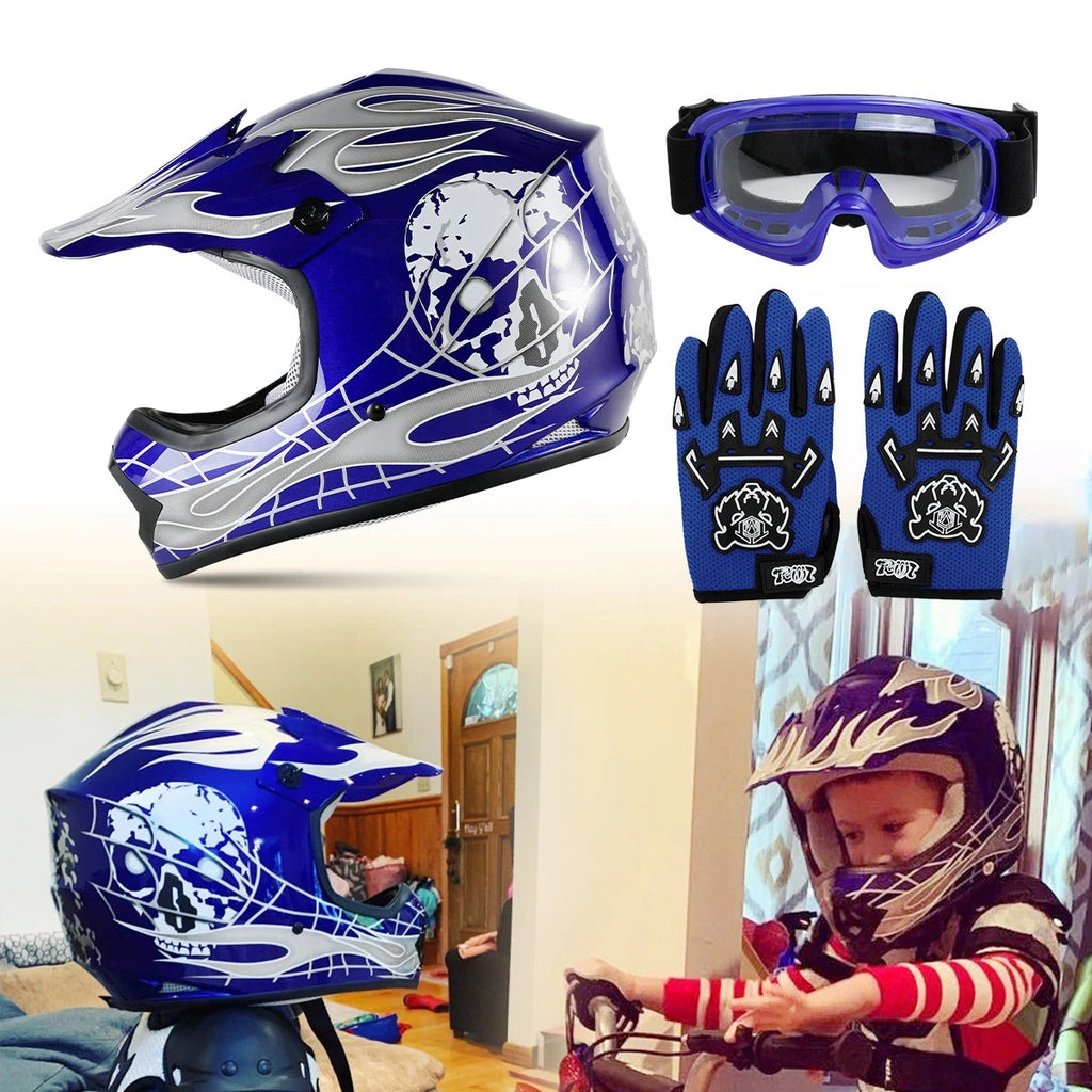 Youth Offroad Dirt Bike Helmet Goggles Gloves Set for Kids (MX ATV)