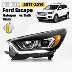 Halogen Headlight for Ford Escape (2017–2019) Black w/LED DRL, Driver Side