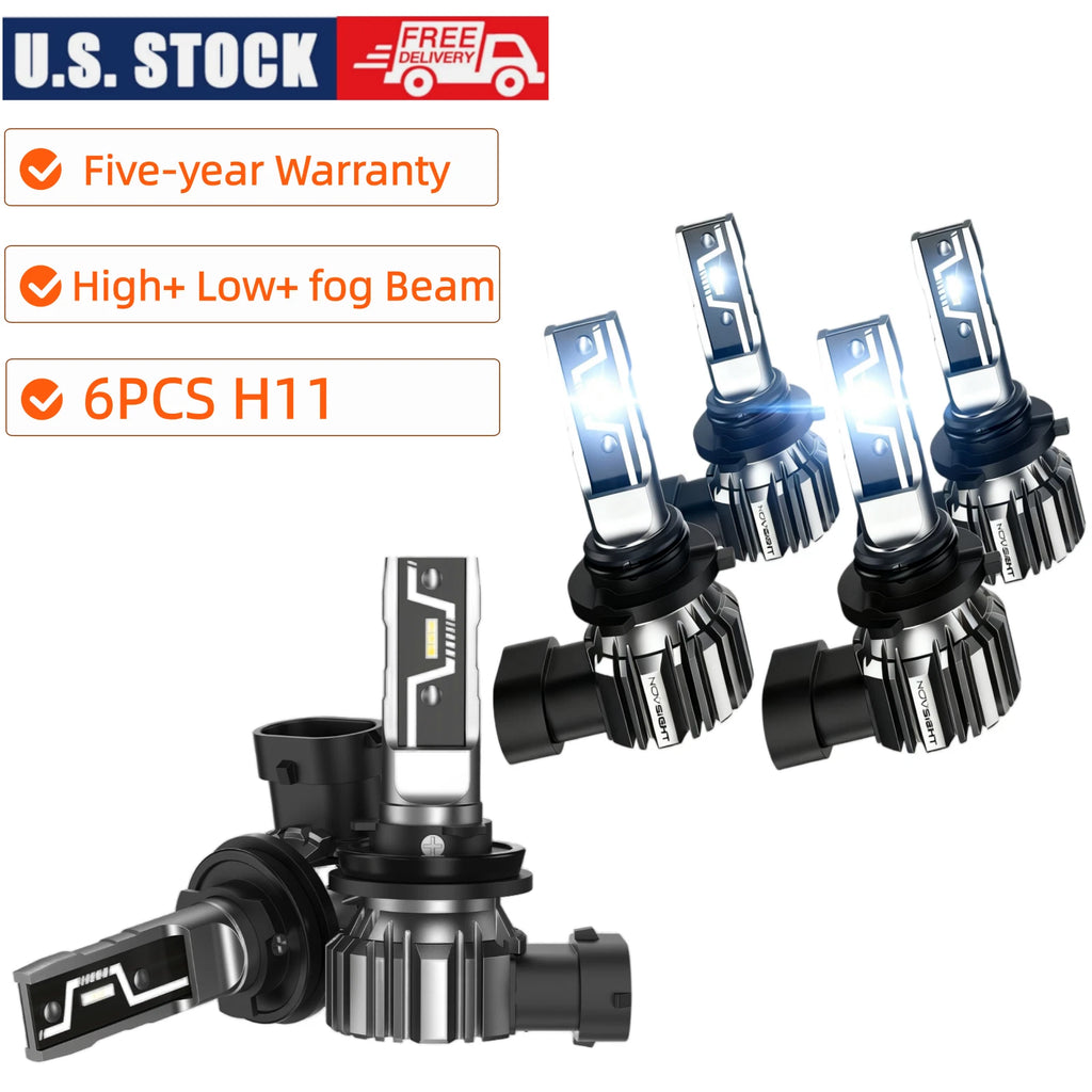 Set of 6 H11 9005 9006 LED Headlight Bulbs 6500K IP68 for Universal Fit