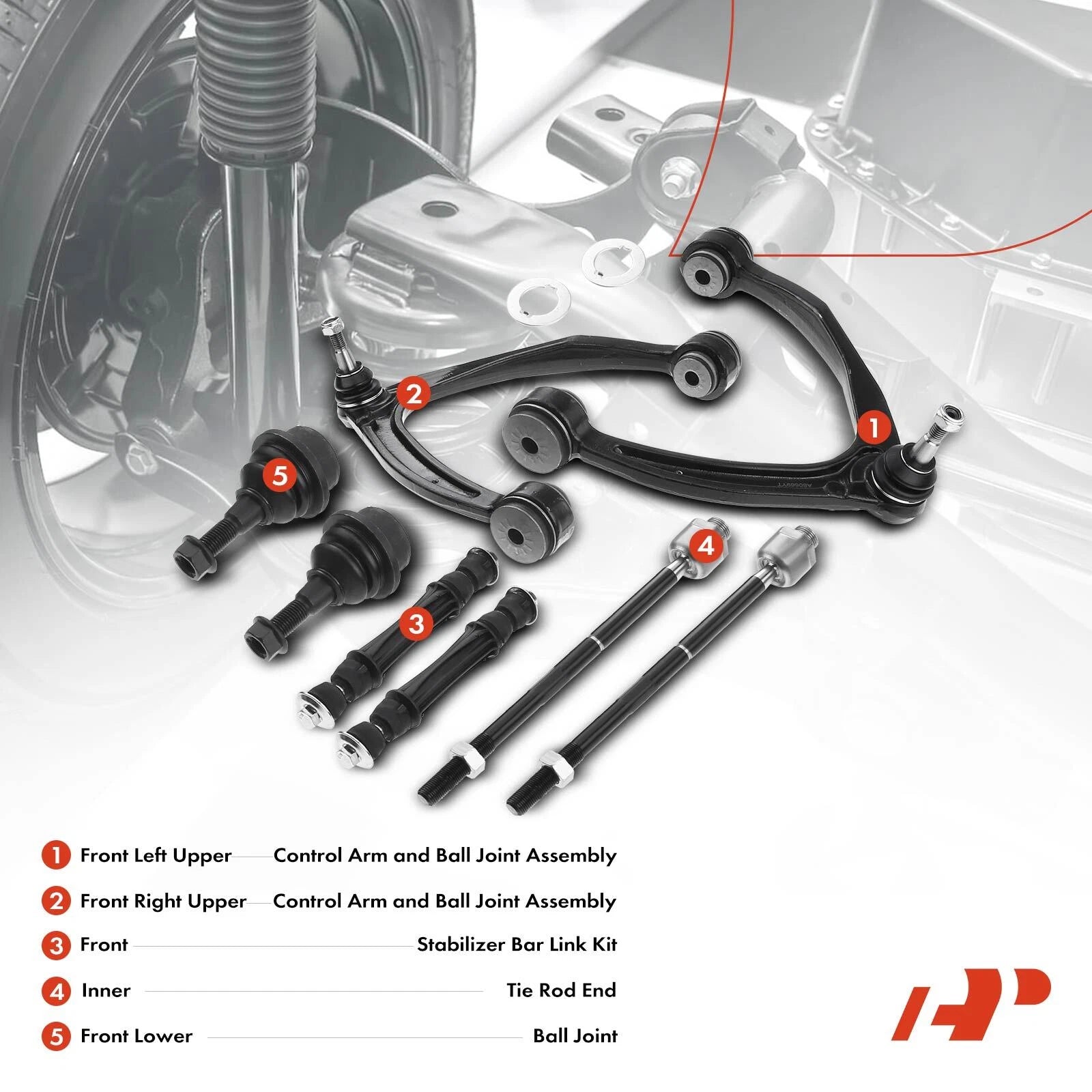 Set of 8 Control Arm Sway Bar Link Kit Tie Rod End for Cadillac Chevy GMC