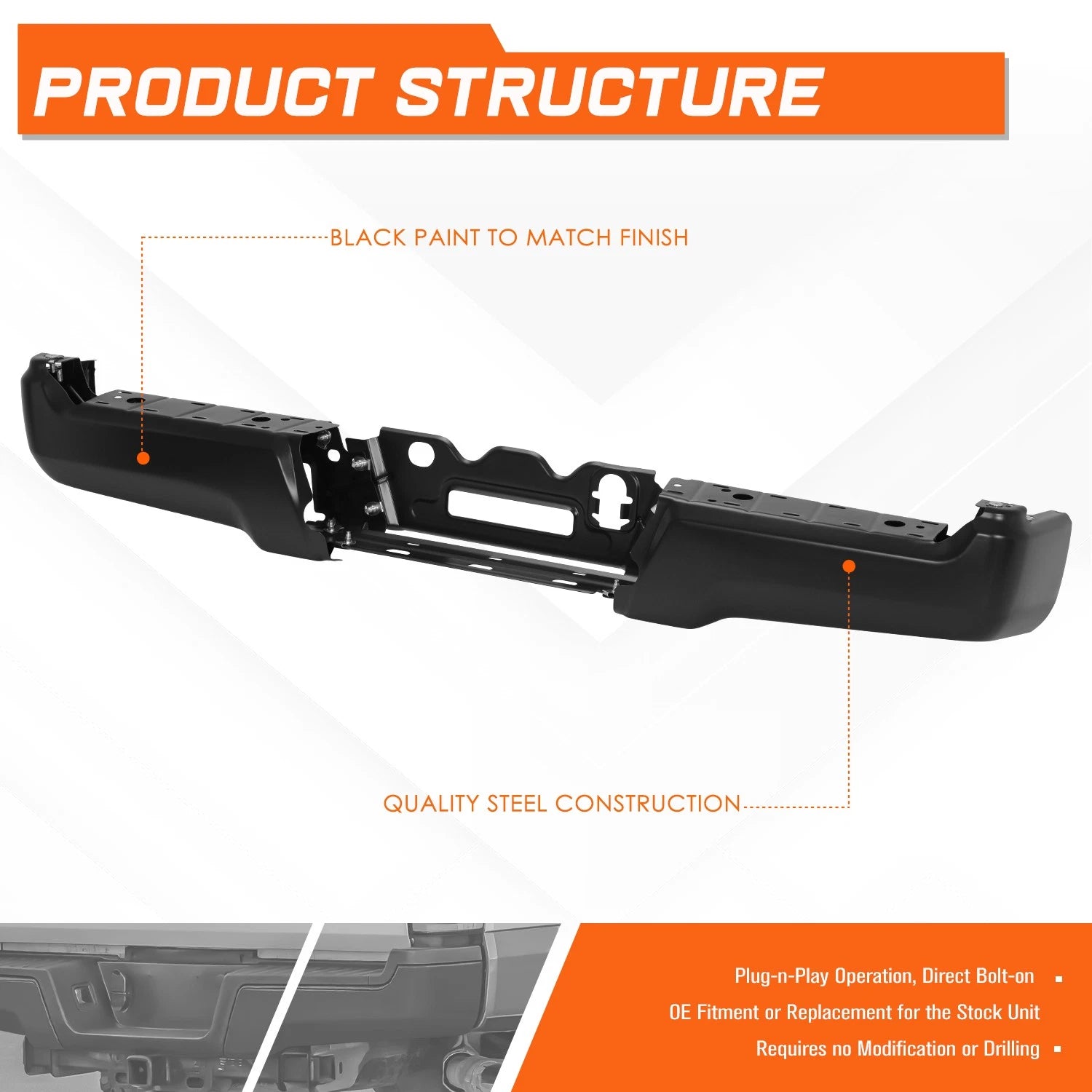 Steel Rear Bumper Face Bar & Reinforcement for Ford F250 F350 (2017–2022)