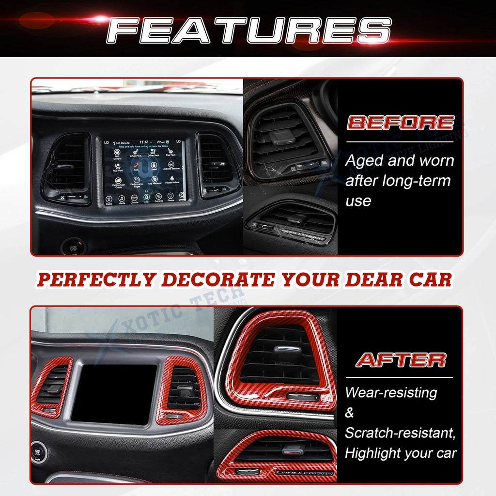 Carbon Fiber Center Console Air Vent Outlet Trim for Dodge Challenger (2015-2019)