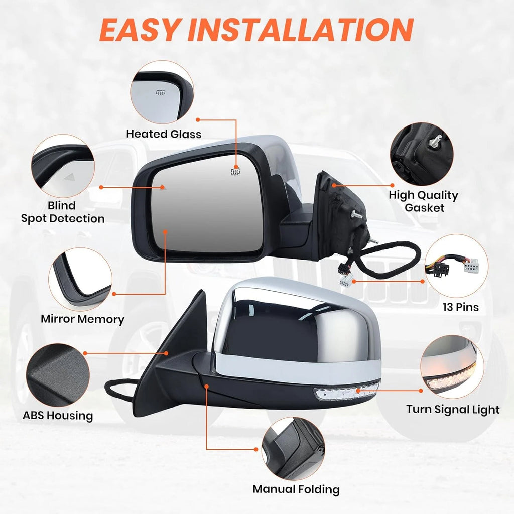 Driver Side Mirror for Jeep Grand Cherokee (2011–2022) - Manual Folding, Blind Spot