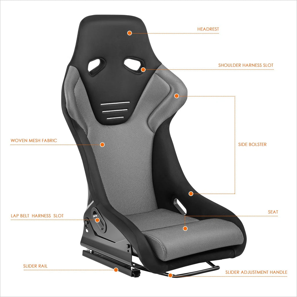 2Pcs Racing Bucket Seats for Universal Fit (Fixed Back, Silver)
