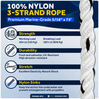 5/16 inch x 75 ft Boat Anchor Rope for Marine Use (Premium Nylon)