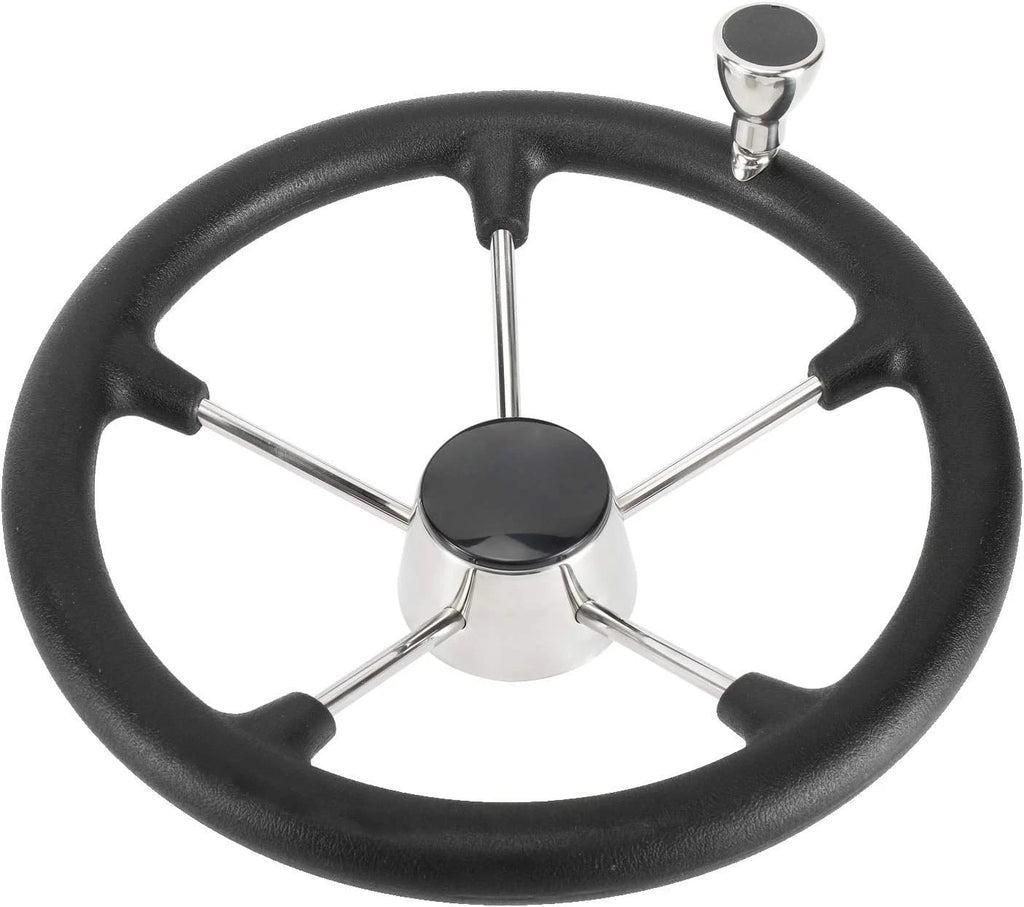 5 Spoke Steering Wheel for Boat Marine (13-1/2'', Black Foam Grip)