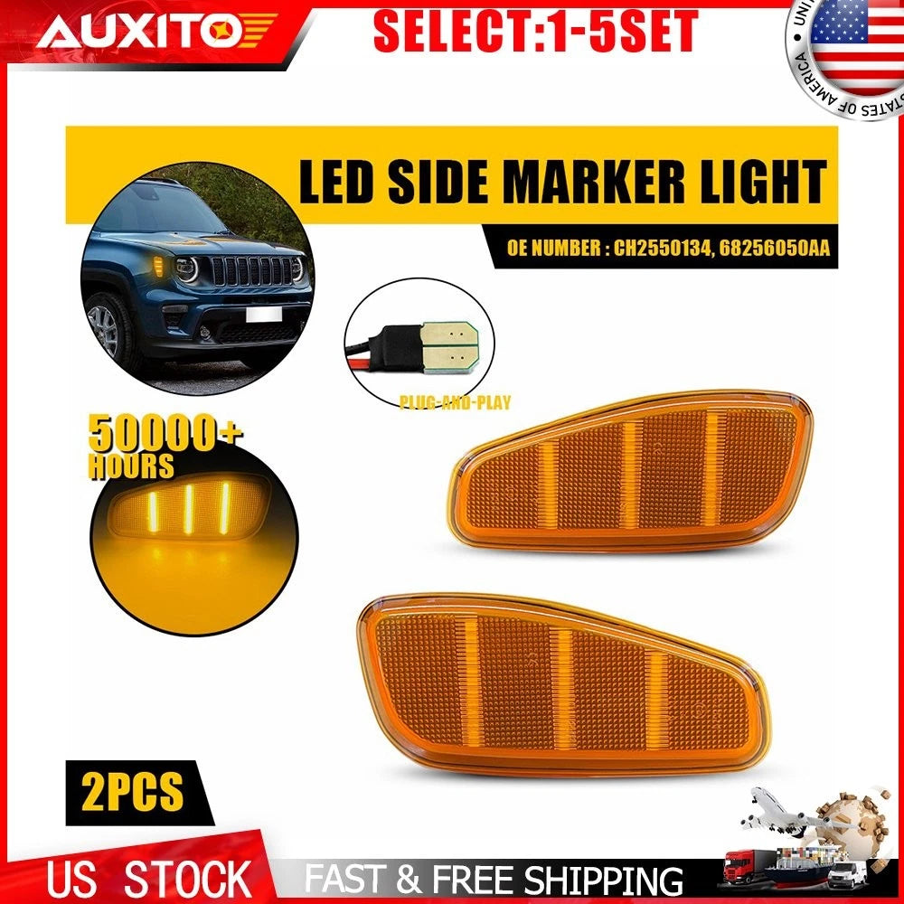 Set of 2 Amber Fender Side Marker Lights for Jeep Renegade (2015–2023)