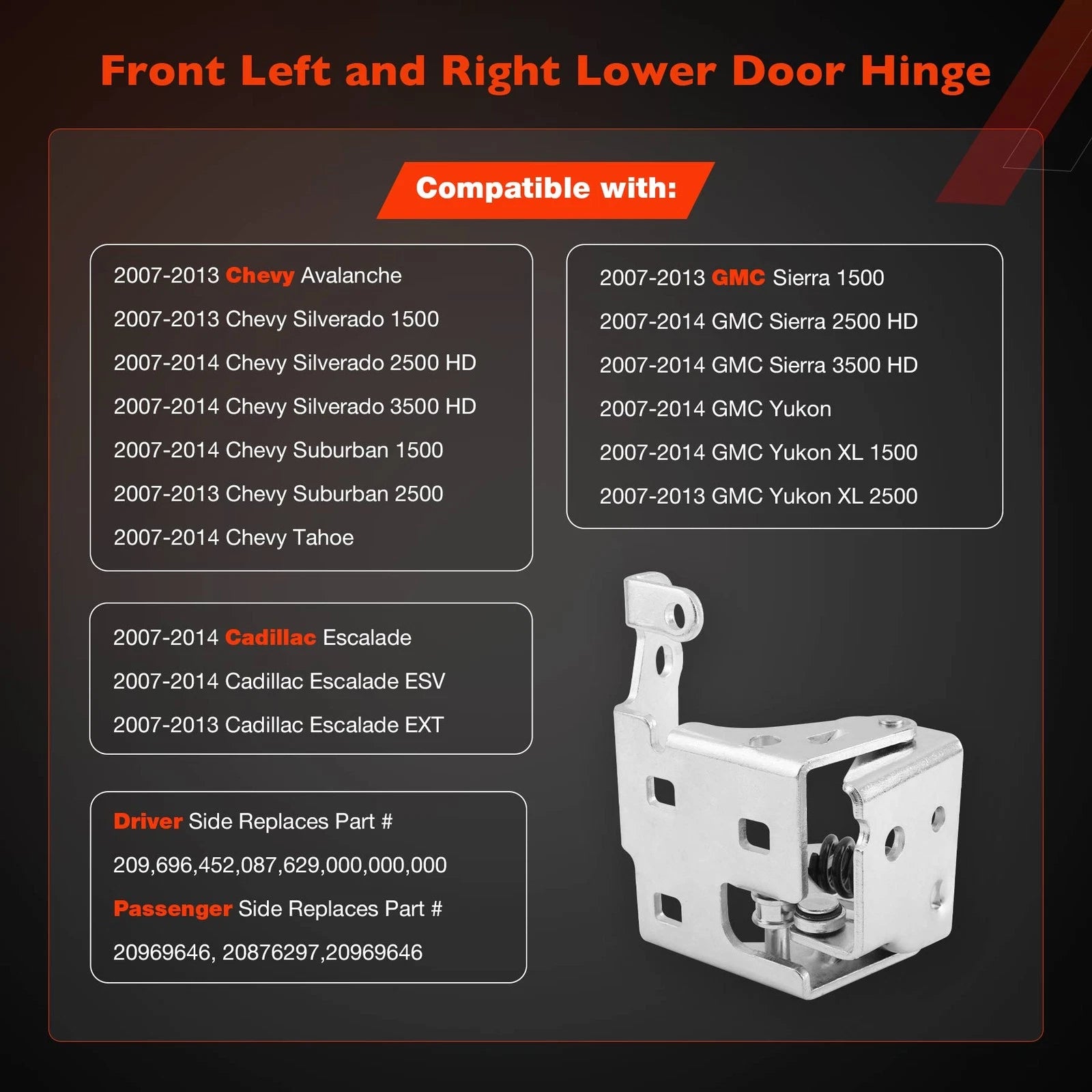 Lower Door Hinge Set for Chevy Silverado GMC Sierra (2007–2014)