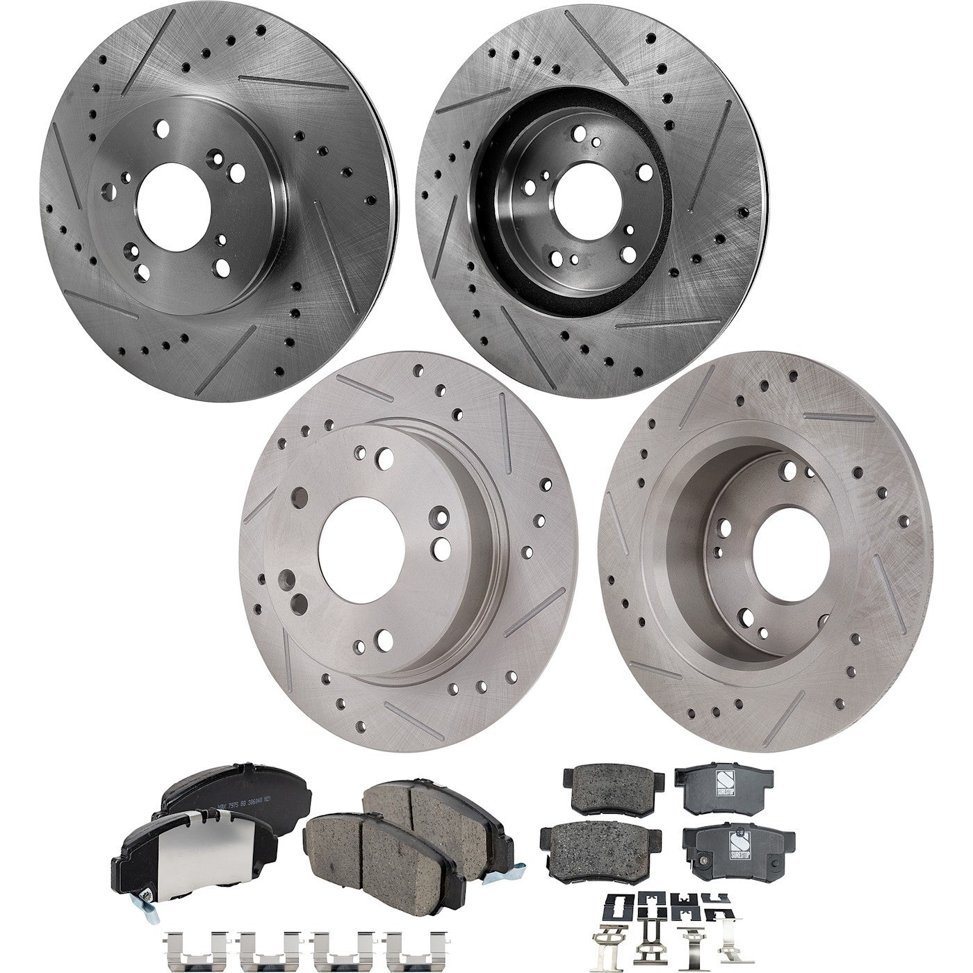Disc Brake & Pad Kit for Honda Accord (2003–2007) Front Rear Cross-drilled Slotted