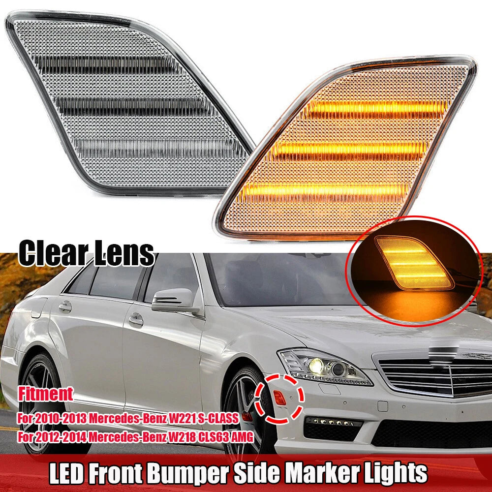 2X Clear LED Front Bumper Side Marker Light for Benz W221 S-Class W218 CLS63 AMG
