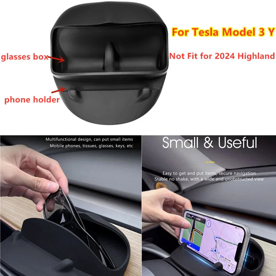 Steering Wheel Phone Stand Sunglasses Holder Storage Box for Tesla Model 3/Y