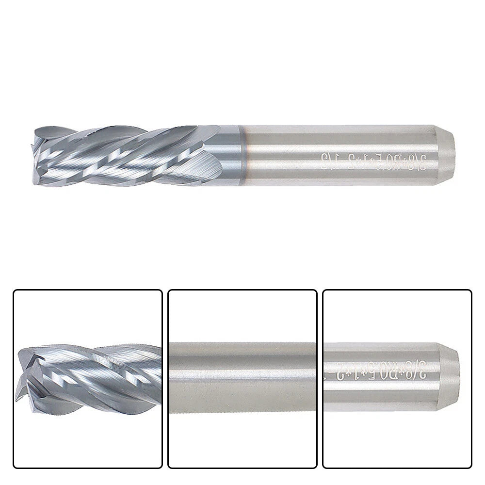 Carbide End Milling Cutter 3/8" Diameter 4 Flutes 0.020 Radius Tungsten Steel