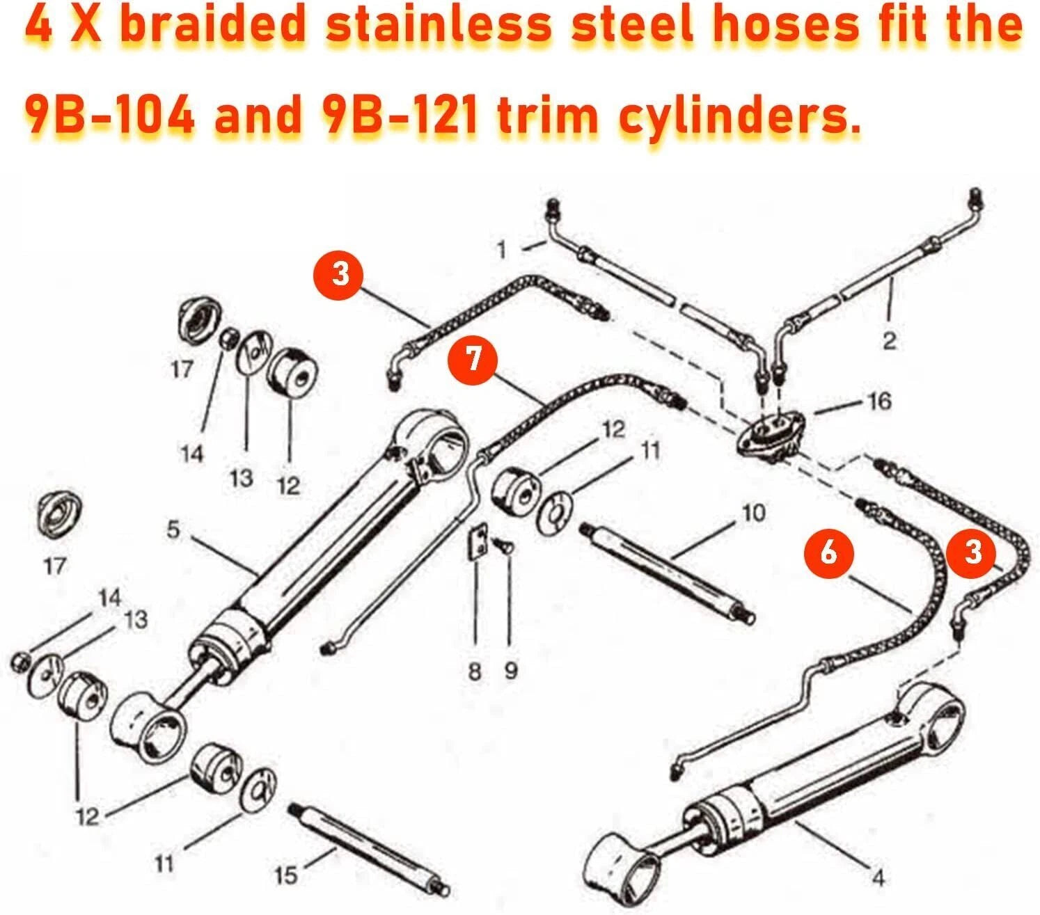 Trim Cylinder Full Hose Kit for Mercruiser SEI Bravo (32-99904Q, 32-864589, 864588)