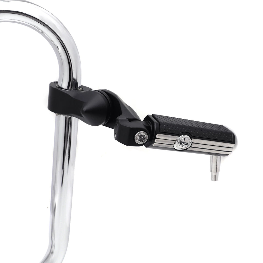 1-1/4" Chrome Black Short Angled Gear Skull Foot Pegs for Motorcycle