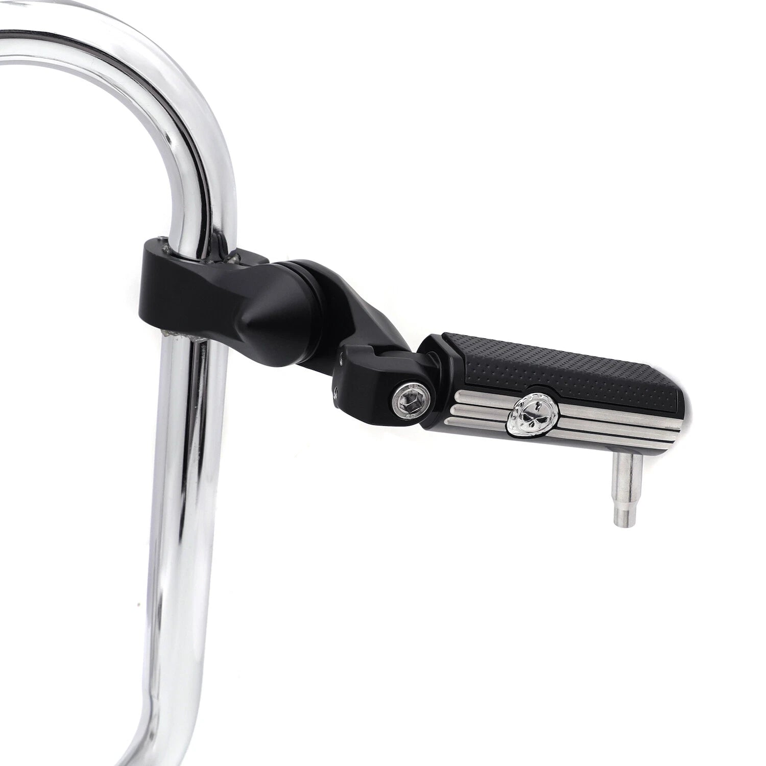 1-1/4" Chrome Black Short Angled Gear Skull Foot Pegs for Motorcycle