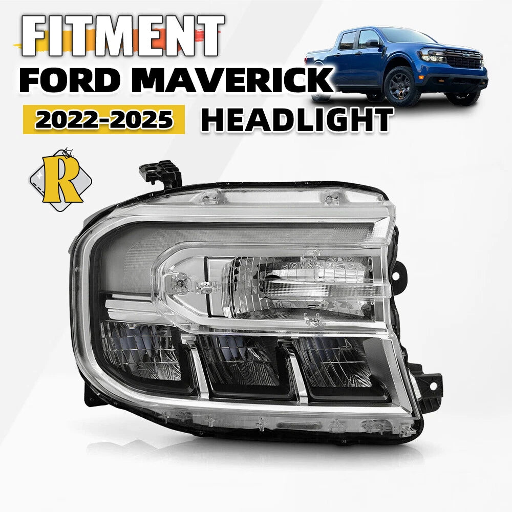 LED Headlight for Ford Maverick Lariat (2022–2024) Chrome Housing w/ DRL Right
