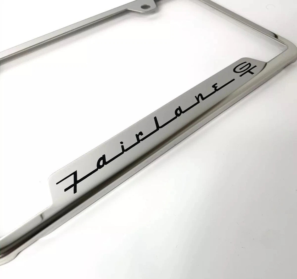 Chrome License Plate Frame Laser Engraved Script for Ford Fairlane GT (1965–1965)