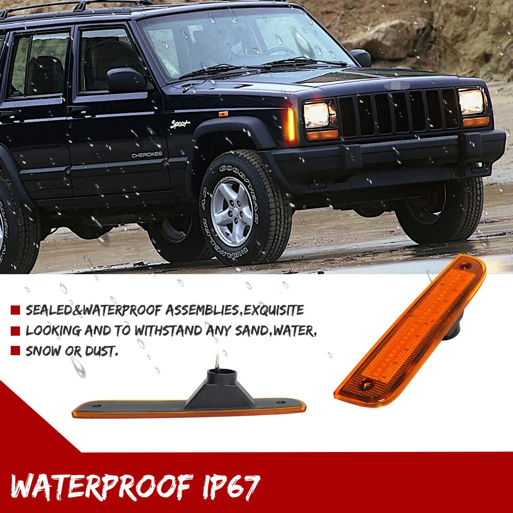 2X Amber LED Front Side Marker Lights for Jeep Cherokee (1997–2001)