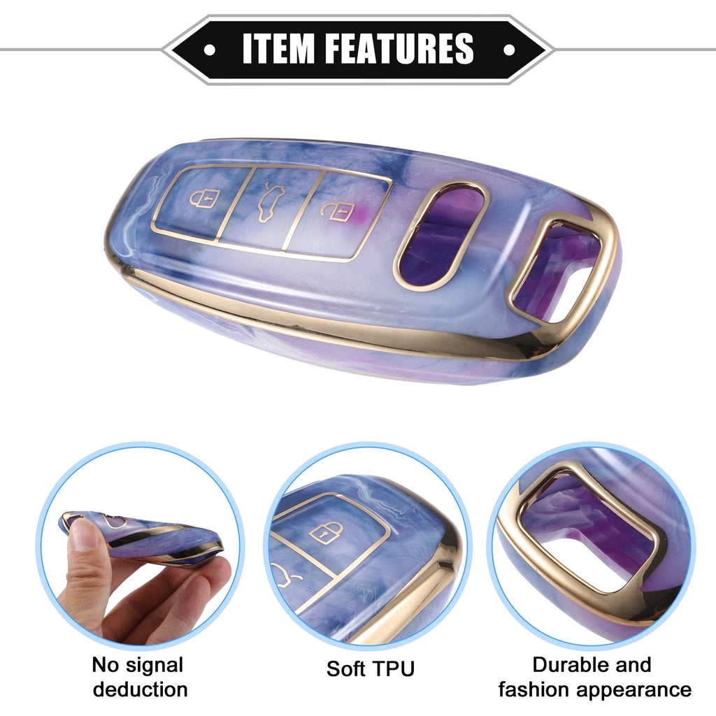 3X Remote Smart Key Fob Cover Case for Audi Q7 Q8 (2020–2021) TPU Purple