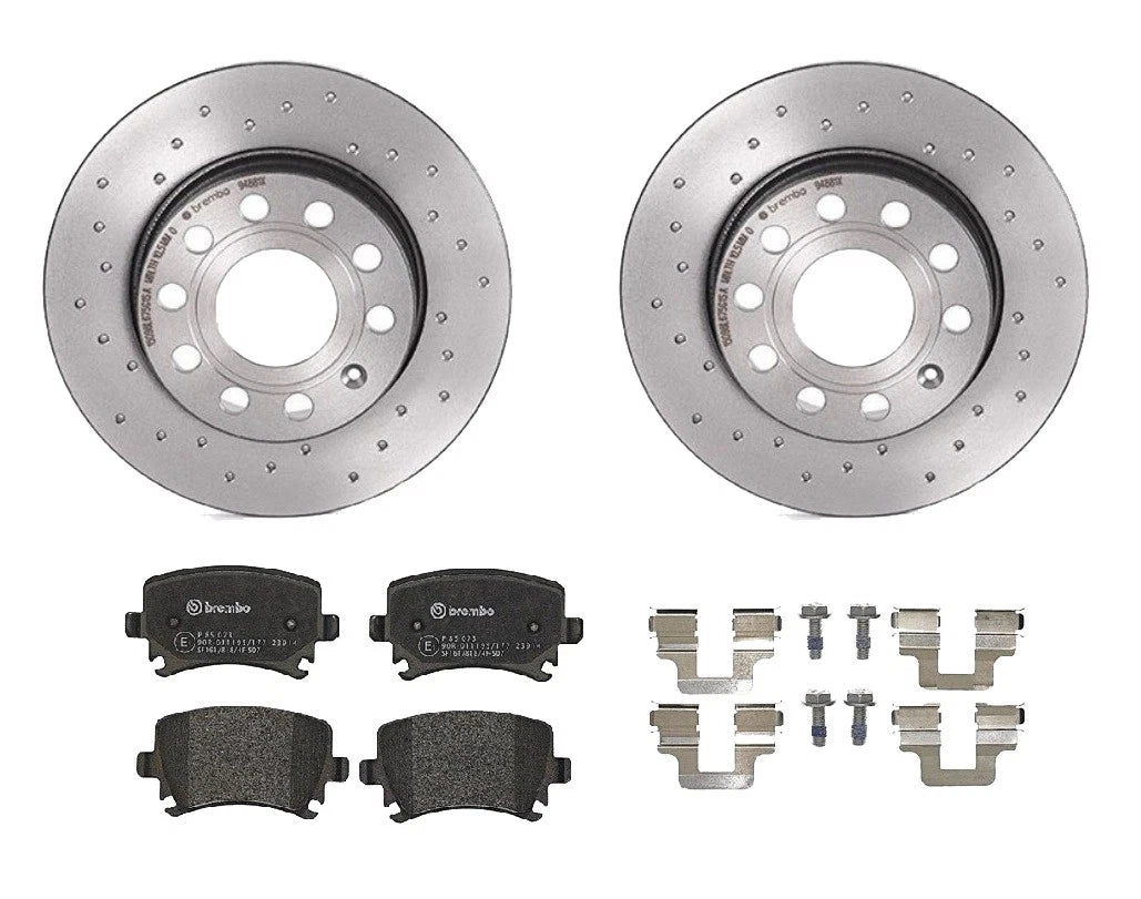Brembo Rear Brake Kit Low-Met Pads Xtra Disc Rotors for Audi A3 VW Jetta (2006–2013)