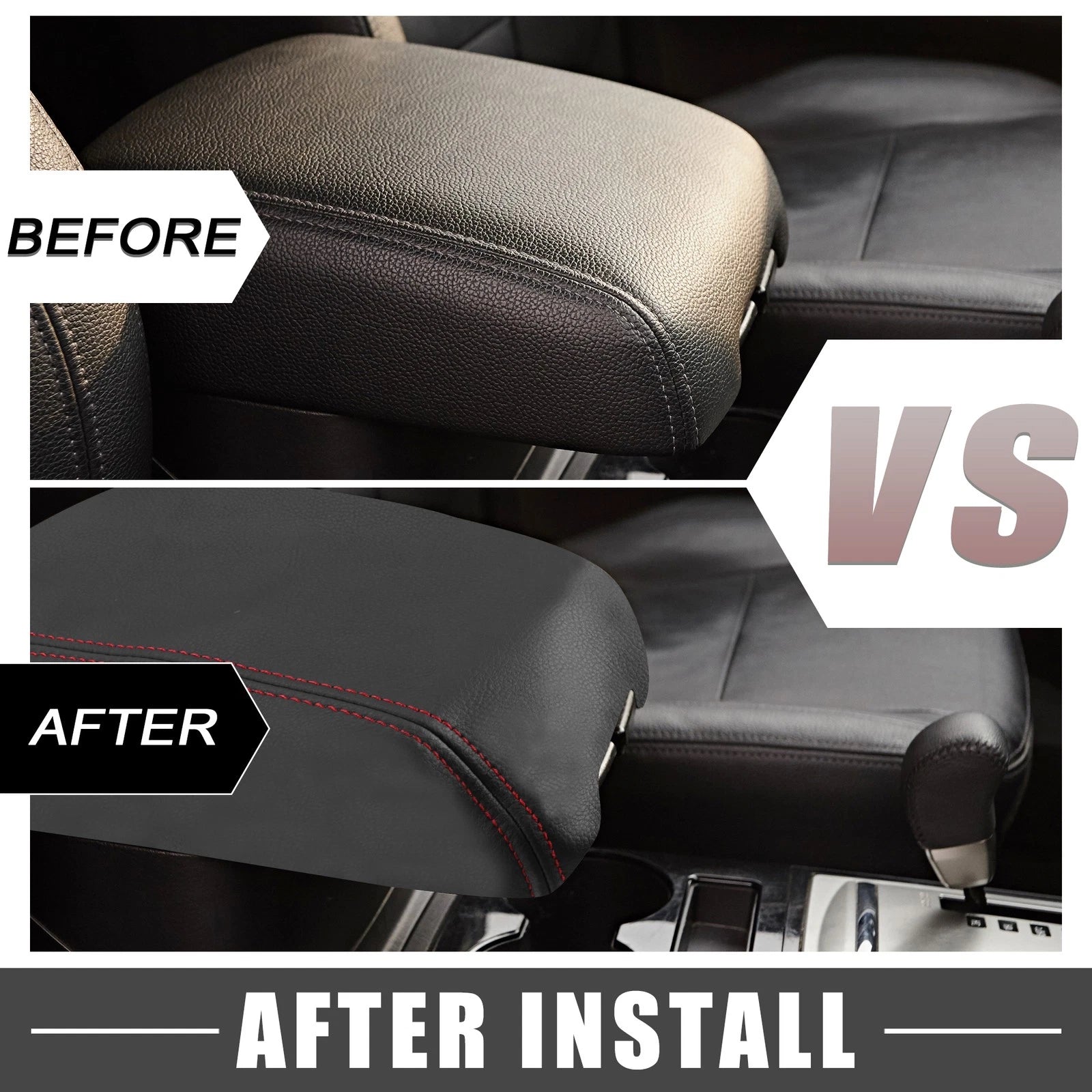 Center Console Armrest Cover for Dodge Durango (2011–2021) Black Red Stitches 723115424430